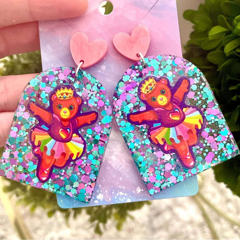 Rare Ballerina Bear Acrylic Earrings
